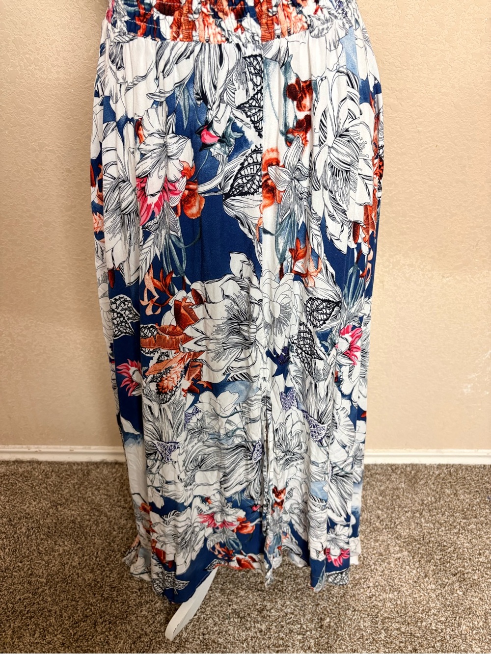 Jaase Navy & White Floral Halter Maxi Split Skirt Rayon Feminine Dress Size XS - Picture 6 of 13